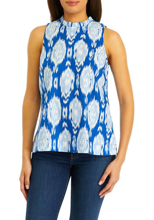 Crown & Ivy™ Ivy Womens Printed Sleeveless Ruffle Neck  Blouse