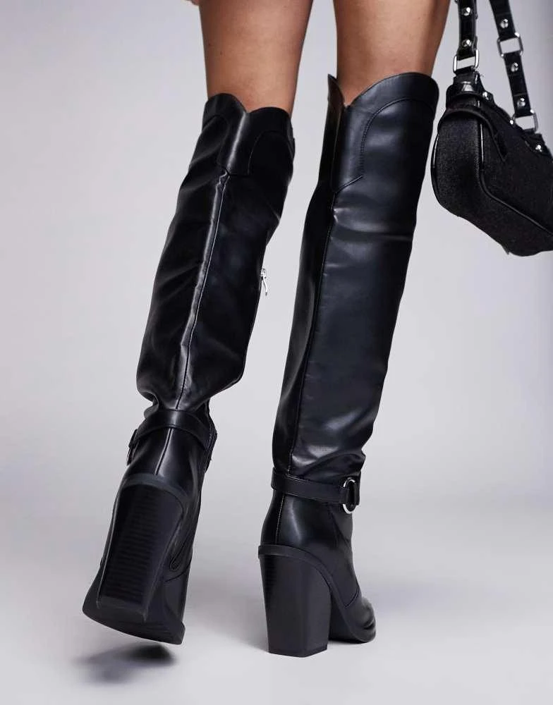 SIMMI Shoes Simmi London Dru Over the Knee Western Boot in Black 4