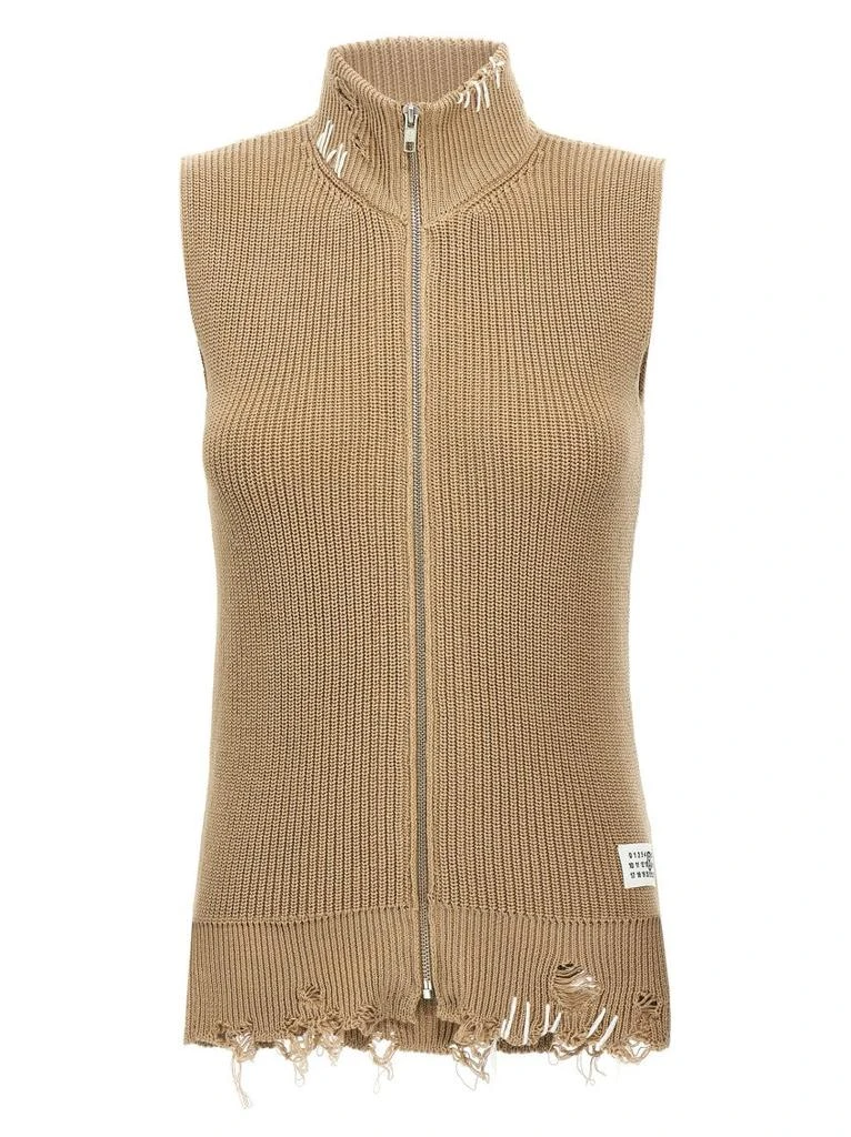 MM6 Destroyed Cotton Knit Vest With High Neck 1