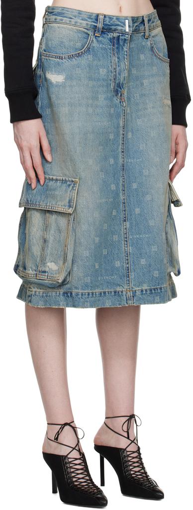 Givenchy Blue 4G Denim Midi Skirt