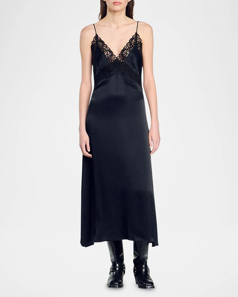 Sandro Malvina Lace-Trim Maxi Slip Dress 1