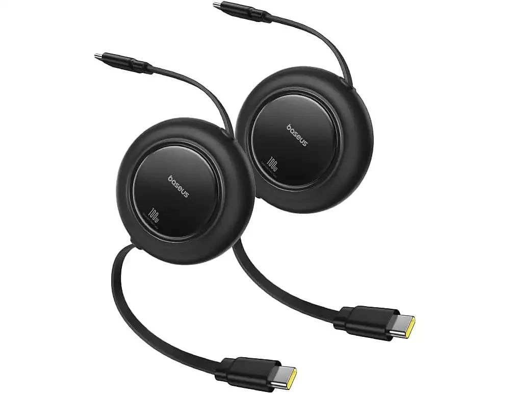 Baseus USB C Cable, 100W 2-Pack 6.6ft Retractable USBC to USBC Fast Charging Cable, 7-Stage Length Preset Retractable Type C Cord