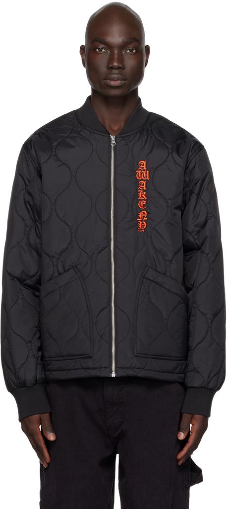 Awake NY Black Embroidered Bomber Jacket