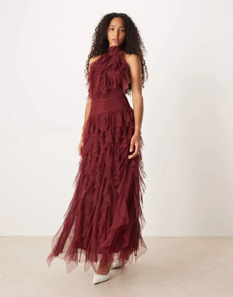 navy blue dress for baby girl ASOS Floral Lace Long Sleeve Midi Dress With V-plunge Back in Blue