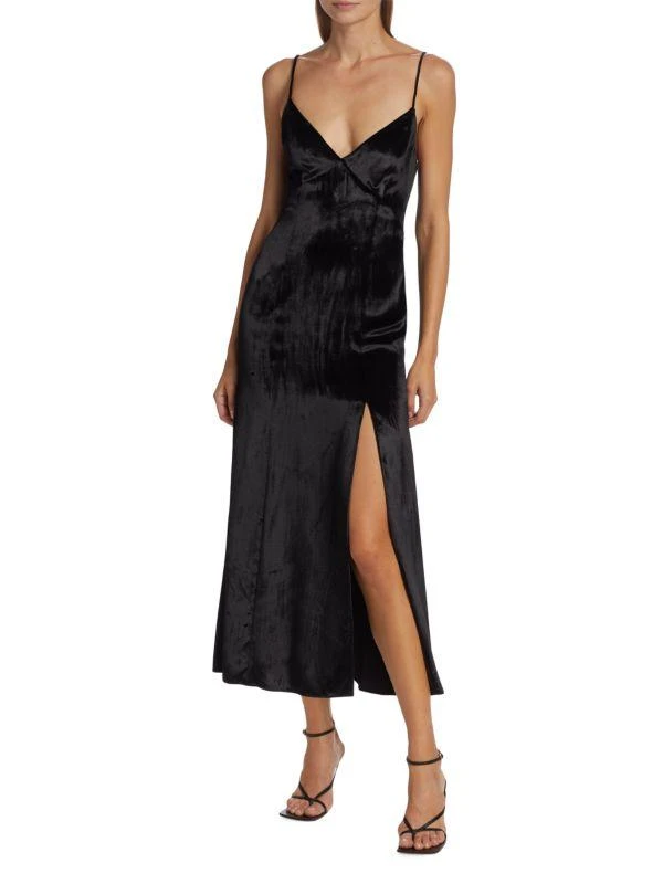 high neck black dress with slit Reflection Ruched Side High Slit Midi Dress main image 1