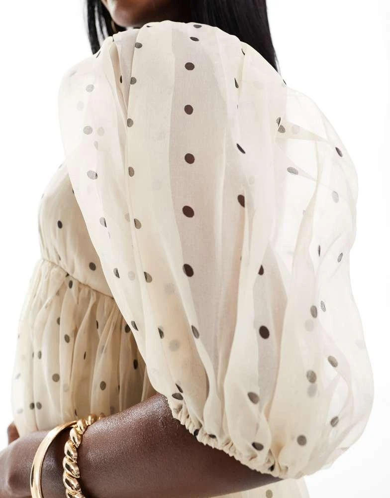 Lace & Beads Lace & Beads square neck babydoll organza mini dress in polka dot 4