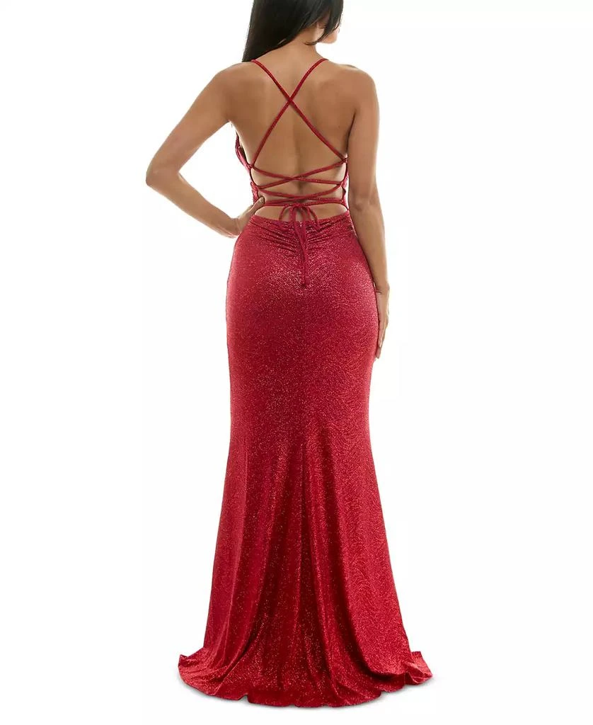 Emerald Sundae Juniors' Metallic-Threaded High-Slit Gown 2