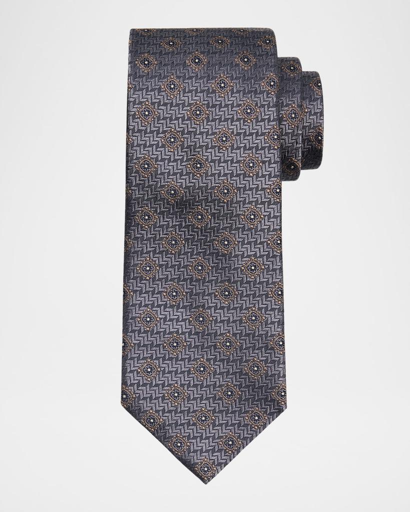 Brunello Cucinelli Men's Geometric Tile Jacquard Silk and Cotton Tie