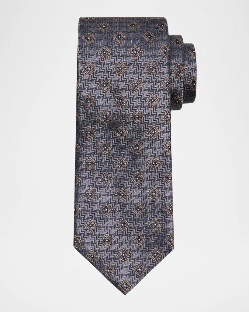 Brunello Cucinelli Men's Geometric Tile Jacquard Silk and Cotton Tie 1