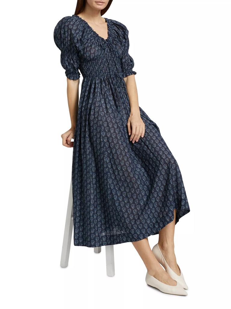 DÔEN Ischia Printed Smocked Midi-Dress