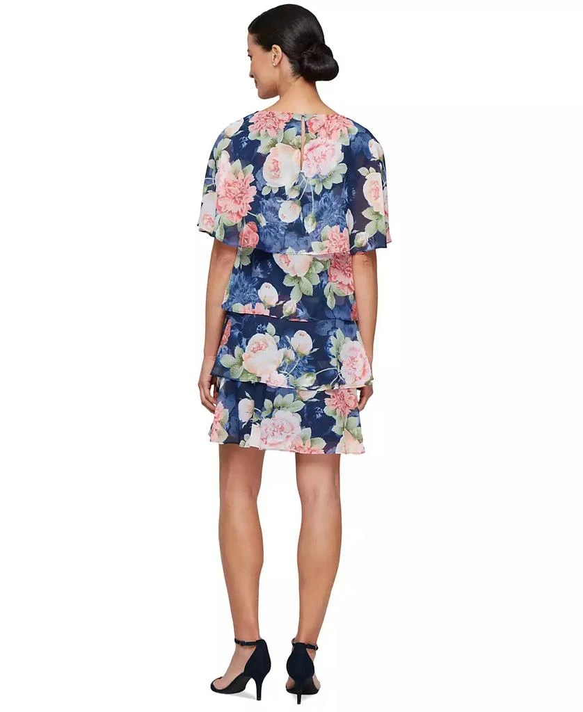 SL Fashions Women's Floral Cape-Overlay Tiered Dress 3
