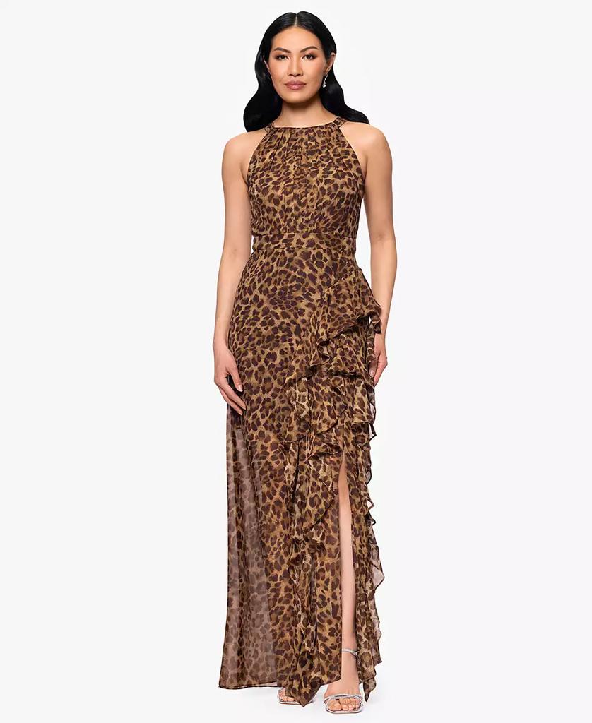 Betsy & Adam Petites Printed Halter Long Sheath Dress