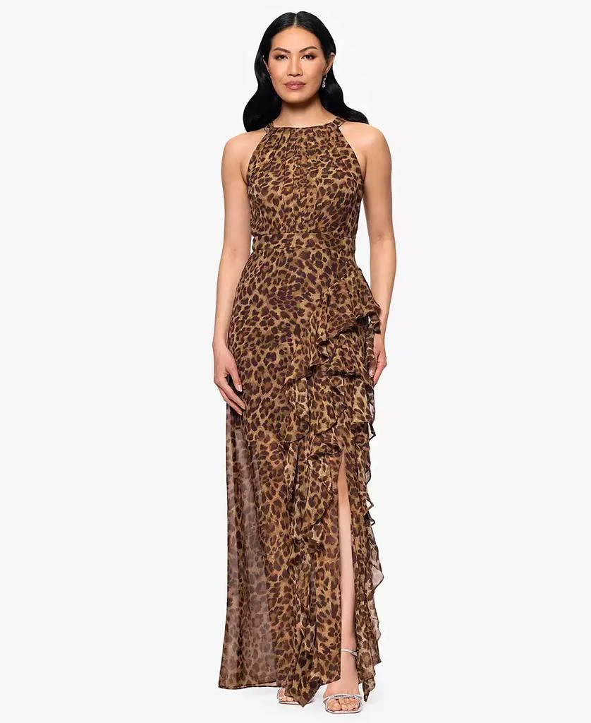 Betsy & Adam Petites Printed Halter Long Sheath Dress 1