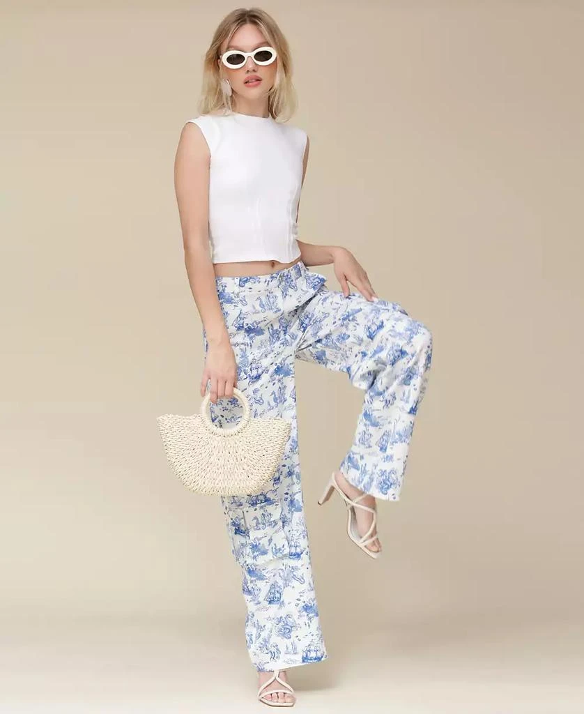 Avec Les Filles Women's Oceanic-Print Wide-Leg Cargo Pants 7