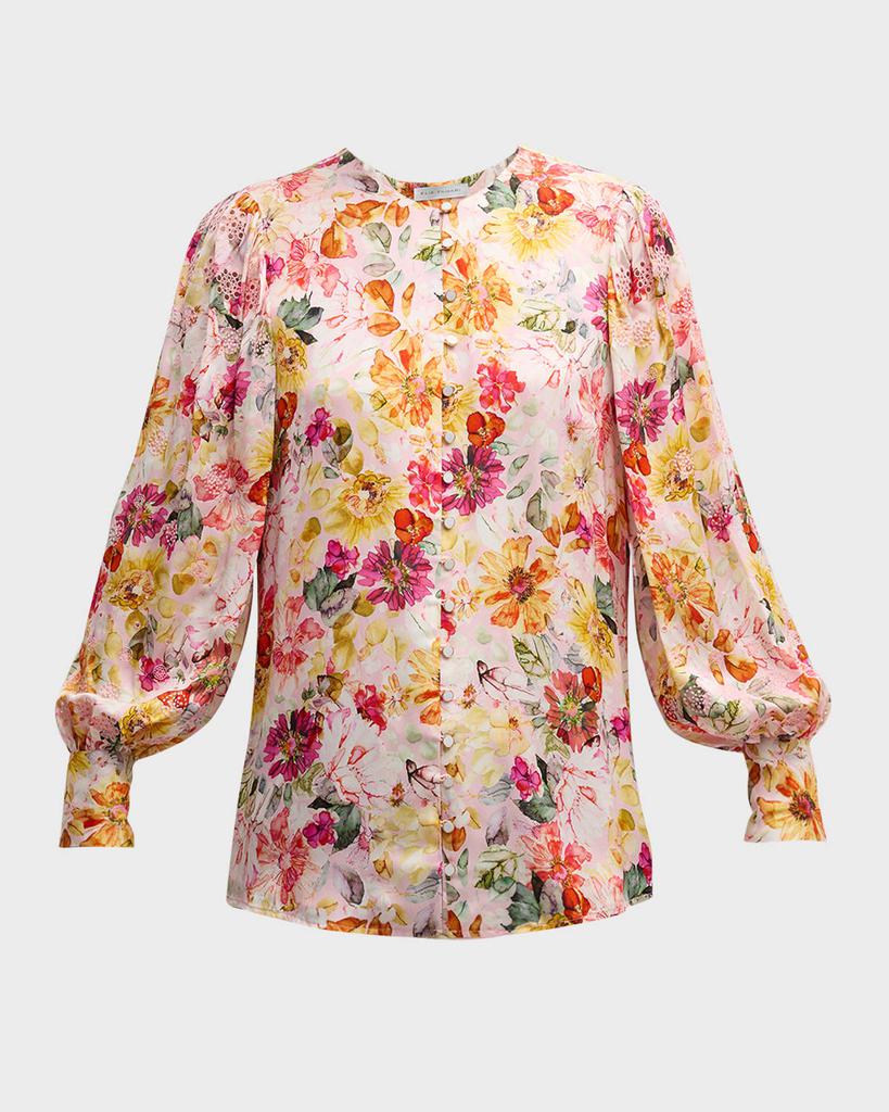 Elie Tahari The Wendy Floral-Print Embroidered Blouse