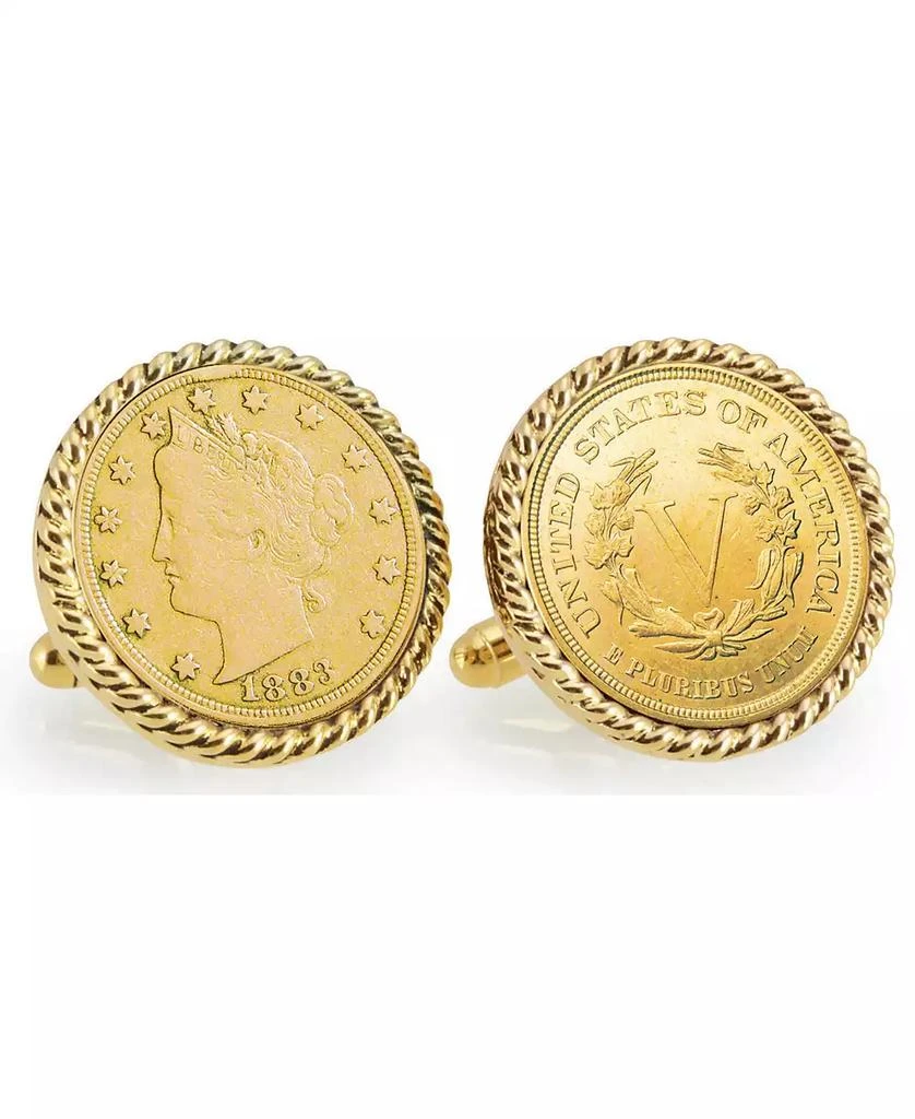 American Coin Treasures Gold-Layered 1883 First-Year-Of-Issue Liberty Nickel Rope Bezel Coin Cuff Links 1