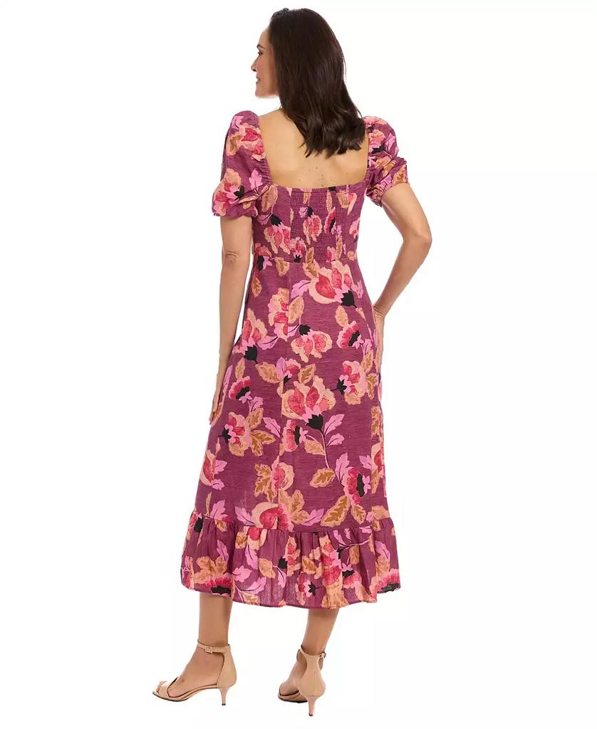 London Times Women's Printed Square-Neck Puff-Sleeve Dress
