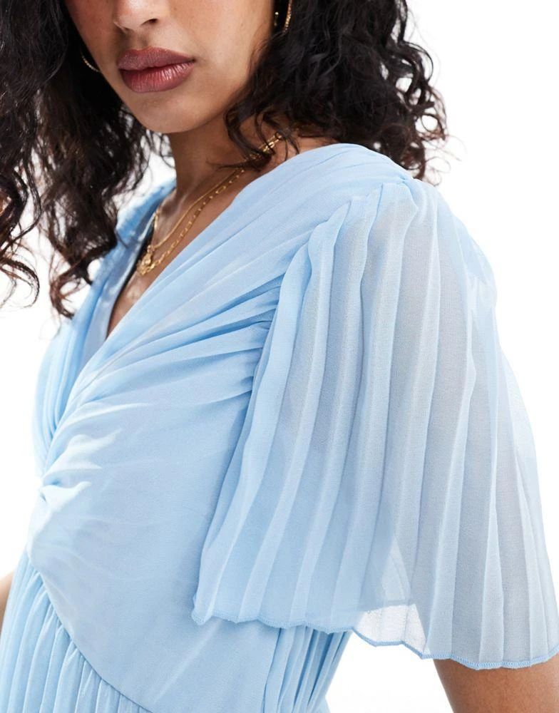 ASOS ASOS DESIGN pleated bodice flutter sleeve pleat midi dress in dusky blue 3