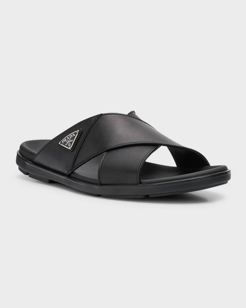 Prada Men's Leather Crisscross Slide Sandals 3