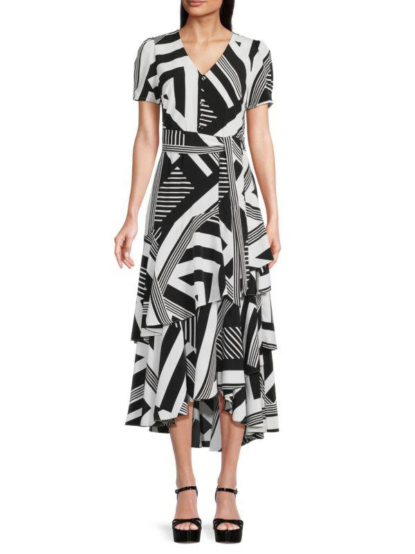 Women's Travel Midi Dress Karl Lagerfeld Paris Women's  Belted Work Wear  Dress Printed Sleeveless Midi Dress