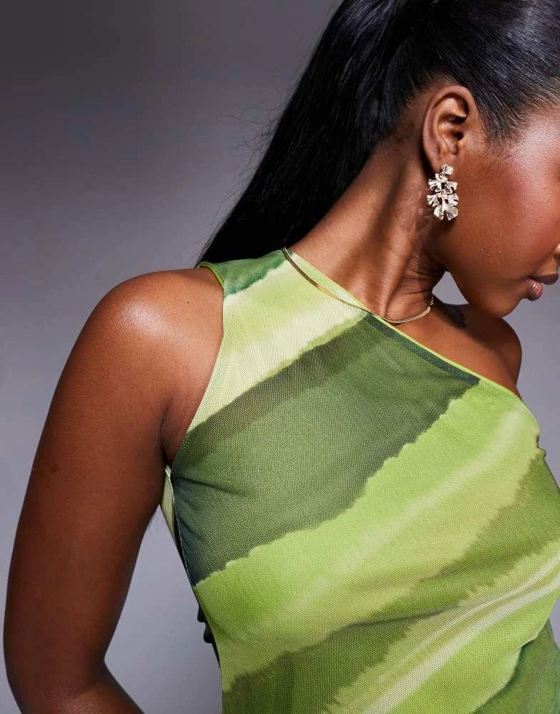 ASOS ASOS DESIGN co-ord mesh one shoulder asymmetric top in green abstract print 4