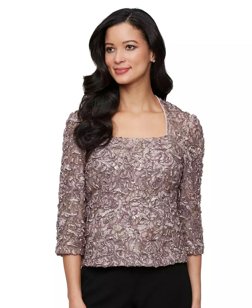 Alex Evenings Women's Soutache Lace 3/4-Sleeve Top