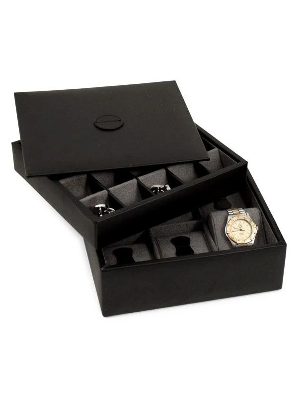 Bey-Berk 6-Watches & 20-Cufflinks Leather Stacked Valet 2