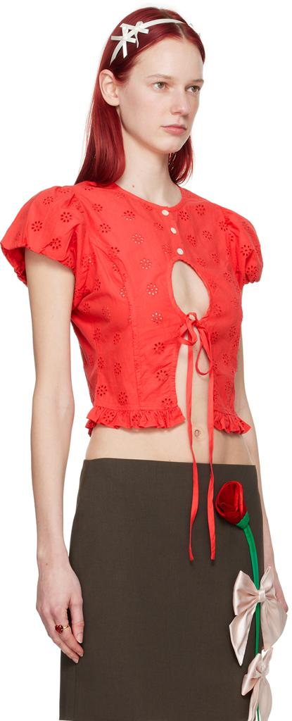 Sandy Liang Red Cameo Blouse
