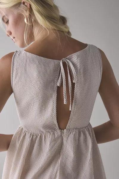 Daisy Street Daisy Street Seersucker Keyhole Tie-Back Smock Mini Dress