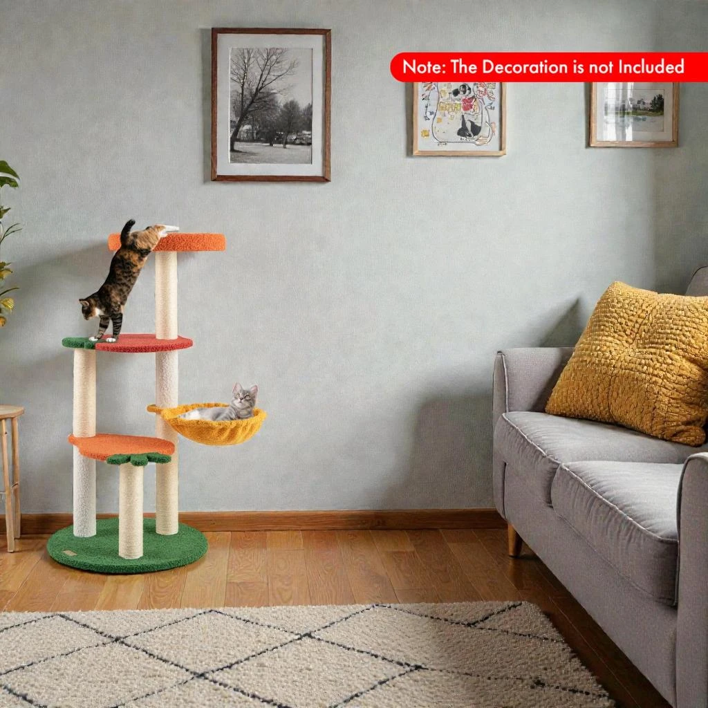 Hivvago Layered Feline Play Center Featuring Decorative Fruit-Shaped Perches 2