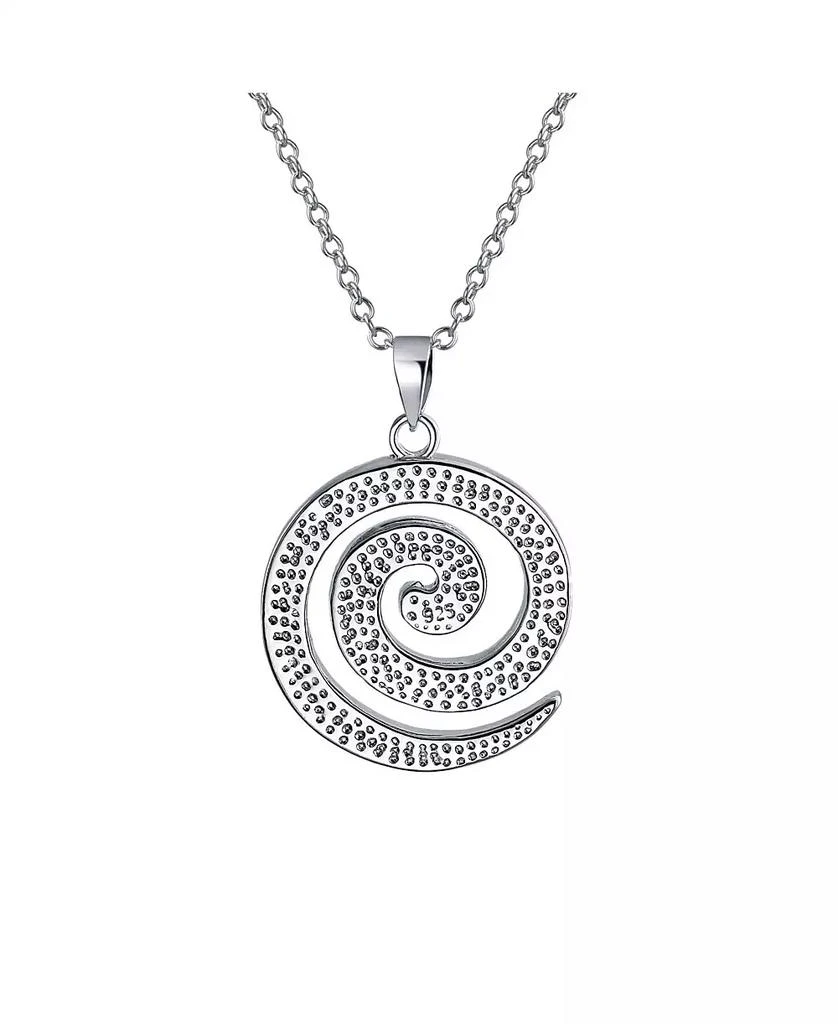 Bling Jewelry Round Blue Created Opal Inlay Spiral Maze Wind Pendant Necklace .925 Sterling Silver 4