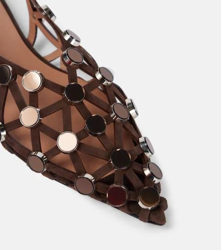 The Attico Grid embellished suede slingback flats 5