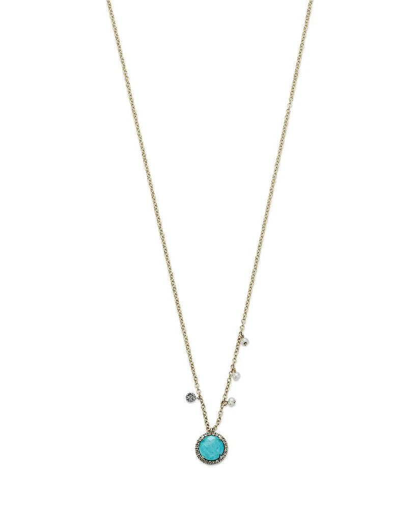 Meira T 14K Yellow Gold Turquoise Doublet and Diamond Pendant Necklace with Cultured Freshwater Pearl Charms, 16" 5