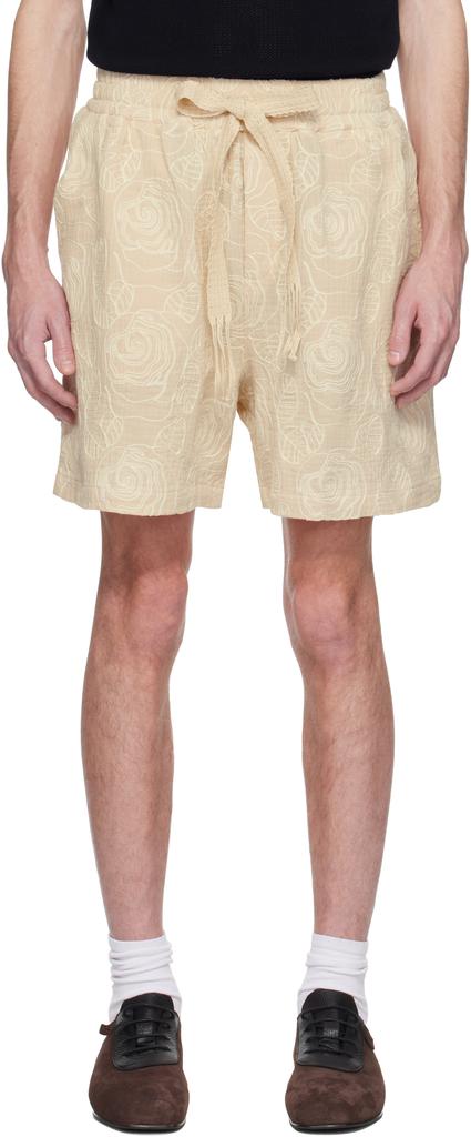 CMMN SWDN Beige Enzo Embroidered Shorts