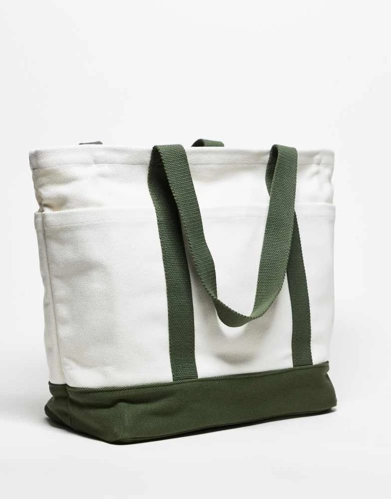 Abercrombie & Fitch Abercrombie & Fitch motif detail tote bag with contrast straps in beige 3