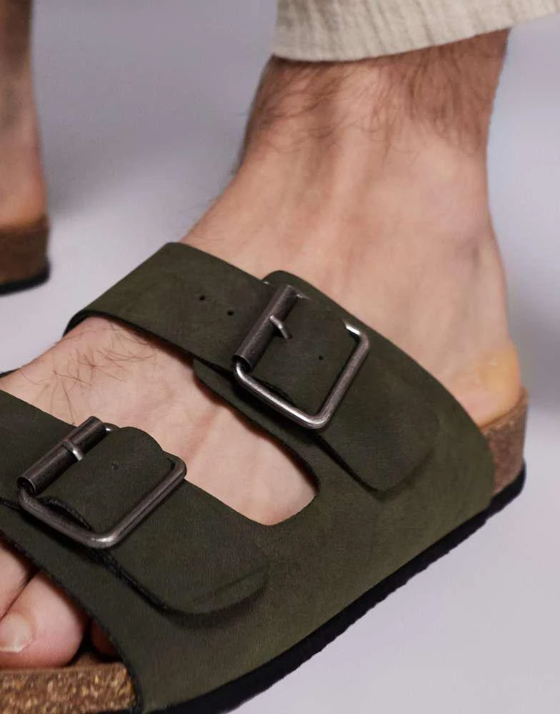 ASOS ASOS DESIGN two strap sandals in khaki with cork sole 3