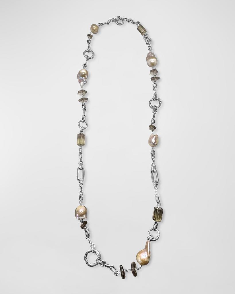 Stephen Dweck Smoky Quartz and Baroque Pearl Necklace in Sterling Silver