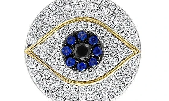 Effy 14K Yellow Gold Diamond & Sapphire Evil Eye Pendant Necklace 2