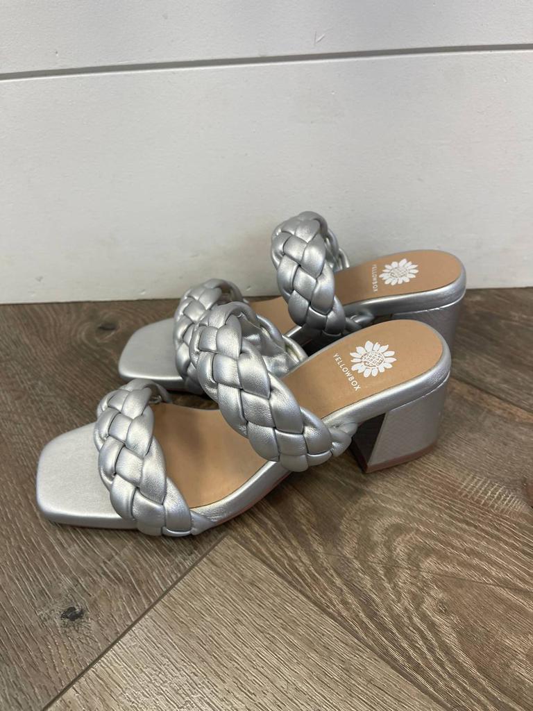 Yellow Box Womens Carlen Braided Heels Sandal In Silver