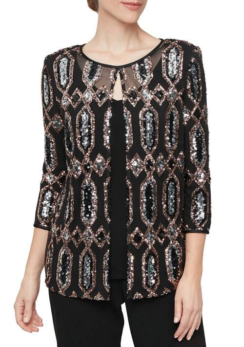 Alex Evenings Evenings Womens Mock Twinset With Hook Neck Closure 1