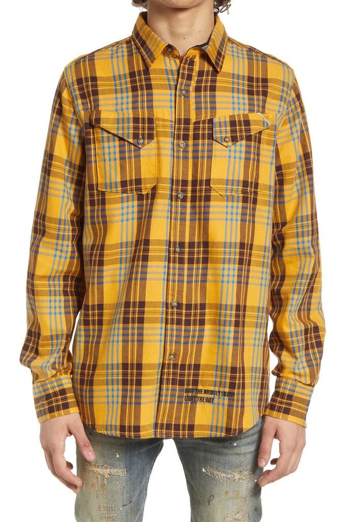 Cult of Individuality World on Fire Plaid Button-Up Shirt