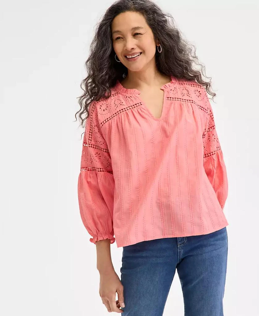 Style & Co Women's Cotton Embroidered 3/4-Sleeve Top, Exclusively at Macy's new arrivals