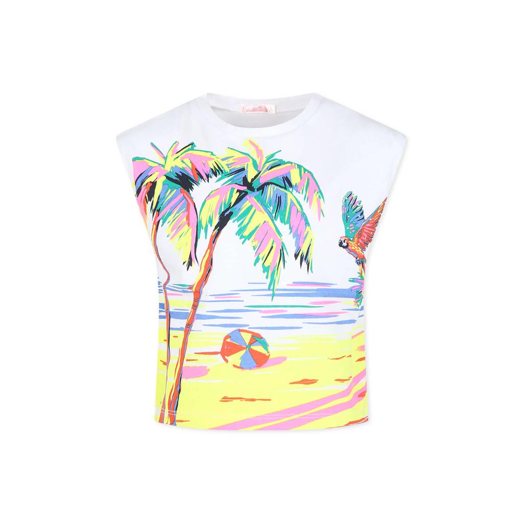 Billieblush White T-shir For Girl With Beach Print