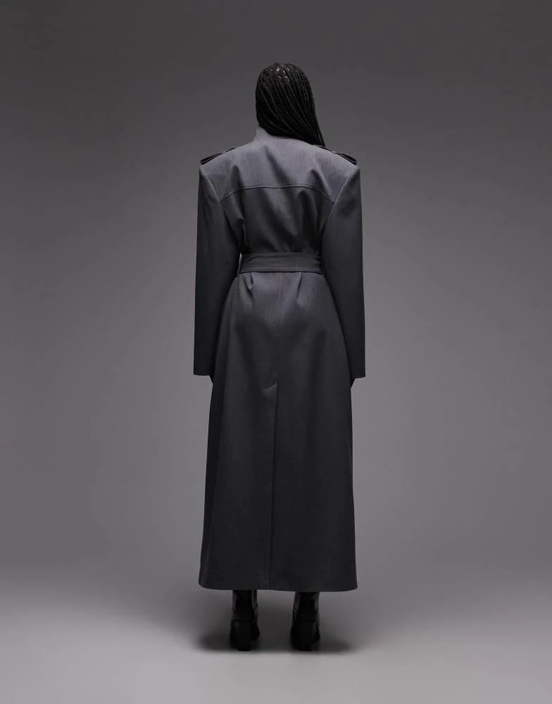 ASOS ASOS DESIGN shoulder pad tailored trench coat in grey 4