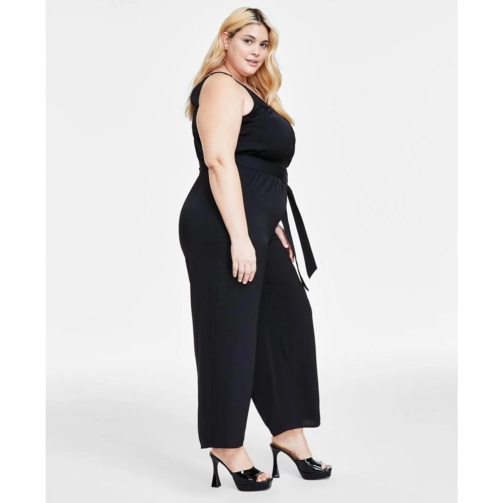 Bar III Trendy Plus Size Tie-Waist Wide-Leg Adjustable-Strap Jumpsuit, Created for Macy's 4