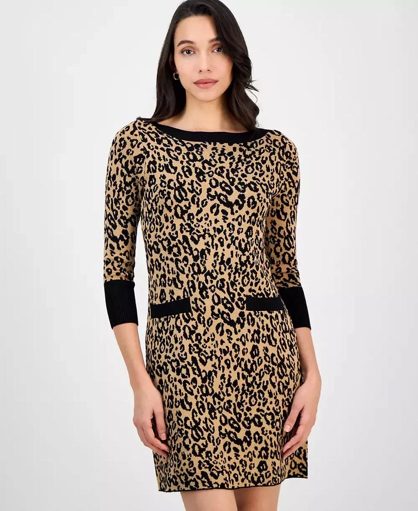 Robbie Bee Petite Animal-Print Sweater Dress - Cam.Black - Size PS, image size:838x1024