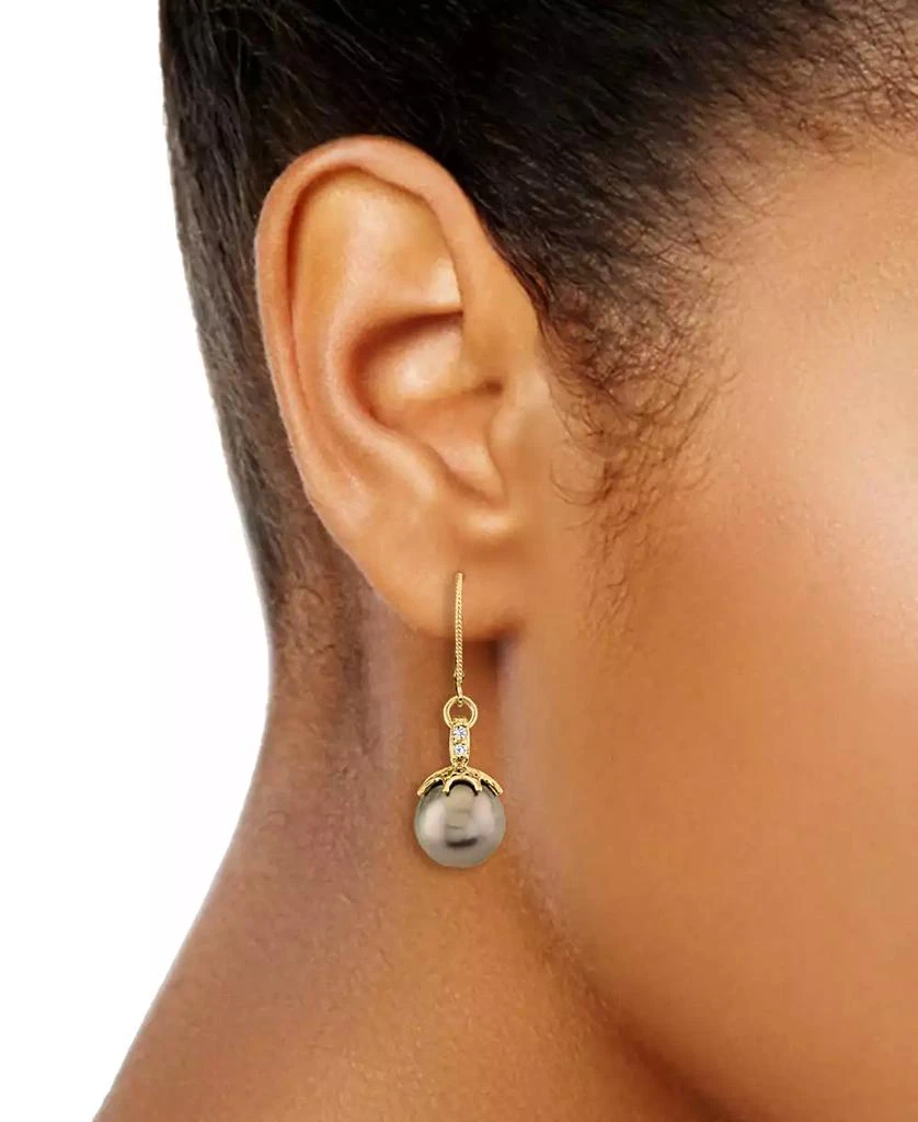 Macy's Cultured Tahitian Pearl (10mm) & Diamond (1/4 ct. t.w.) Leverback Drop Earrings in 14k Gold 2