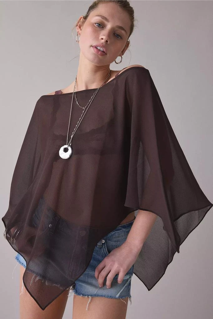 Urban Outfitters UO Fete Feeling Sheer Off-The-Shoulder Poncho