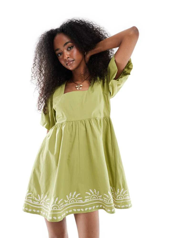 Shop Wednesday's Girl textured puff sleeve mini smock dress in