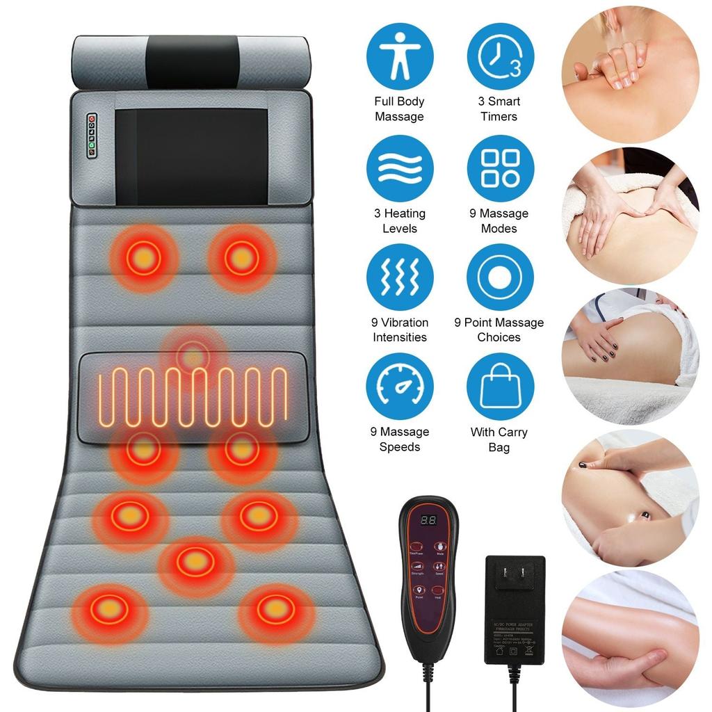 PROXXI Full Body Electric Massage Mat with Heat Vibration Massage Pad Cushion Back Massage Mattress Chair Pad with Neck Massager Lumbar Pillow with 10 Vibration Motors 3 Timers